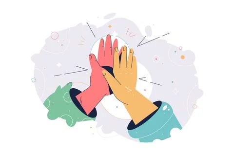 Hands give high five together.  Team celebration winning, goal achievement idea Stock Illustration