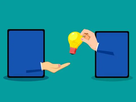 Hands give ideas. A light bulb in hand symbolizes creative problem solving. o Stock Illustration