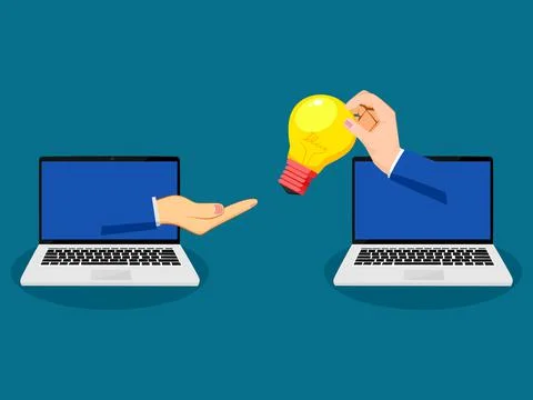 Hands give ideas. A light bulb in hand symbolizes creative problem solving. o Stock Illustration