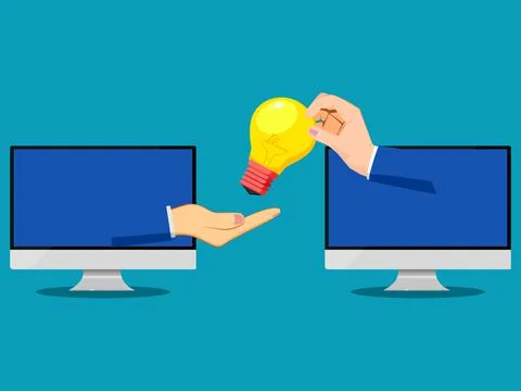 Hands give ideas. A light bulb in hand symbolizes creative problem solving. o Stock Illustration