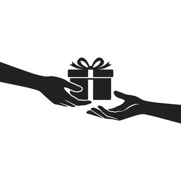 Hands giving gift box with ribbon present for celebration or donation concept Stock Illustration