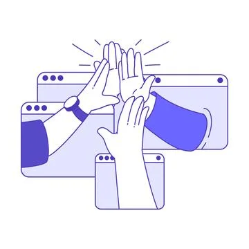 Hands Giving High Five Gesture in Web Window as Business Meeting Online Vector Stock Illustration