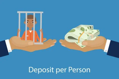 Hands giving or offering pack of money to another hand with prisoned person Stock Illustration