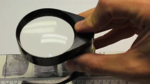 Hands in gloves using a lens examine the fingerprints Stock Footage 219202260