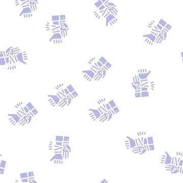 Hands with glowing bracelets glyph vector seamless pattern Stock Illustration