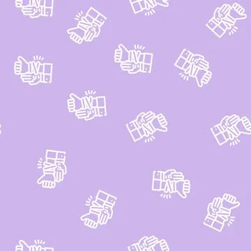 Hands with glowing bracelets line vector seamless pattern Stock Illustration
