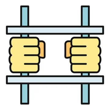 Hands grasping prison bars representing confinement concept Stock Illustration