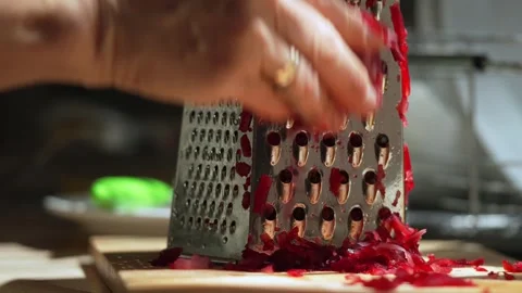 Hands Grating Fresh Beetroot Slow Motion.  Video stock 342806011