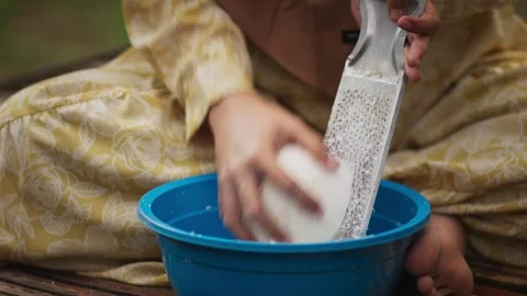 Hands Grating Fresh Coconut Close Up Stock Footage 344235802