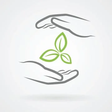 Hands with green leaves Stock Illustration