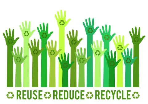 Hands with green recycle sign, vector set Stock Illustration