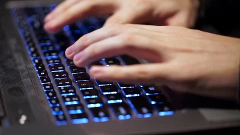 Hands of the Hacker Print on the Laptop Keyboard Stock Footage 70817515