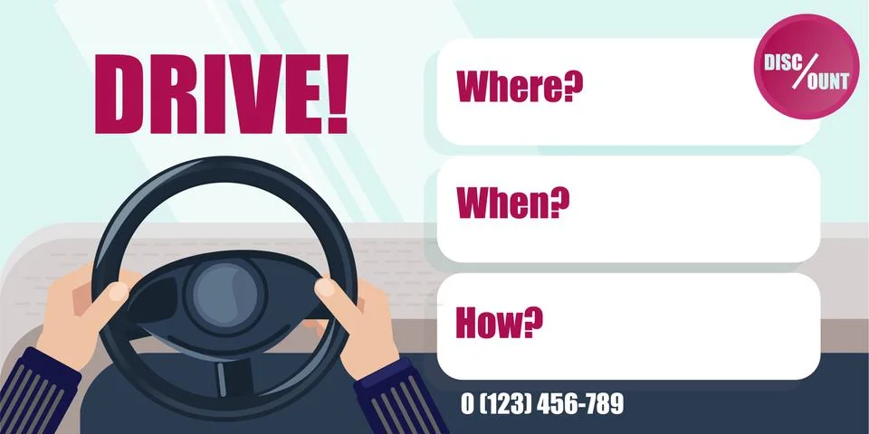 Hands on the handlebars. Driving school. driver Learning to drive a car Stock Illustration
