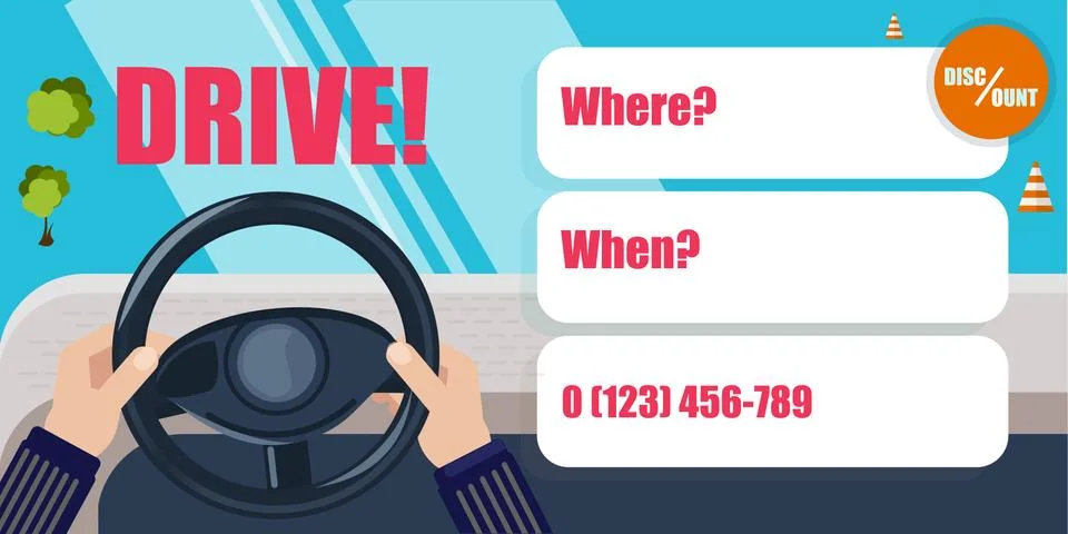 Hands on the handlebars. Driving school. driver Learning to drive a car Stock Illustration