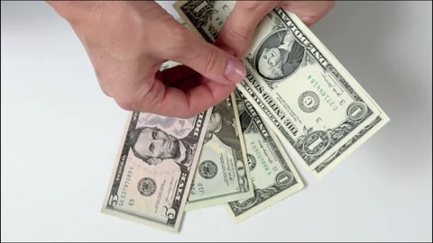 Hands Handling US Dollar Banknotes Close Up on White Background Stock Footage 340656663