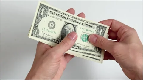 Hands Handling US Dollar Banknotes Close Up on White Background Stock Footage 340656822