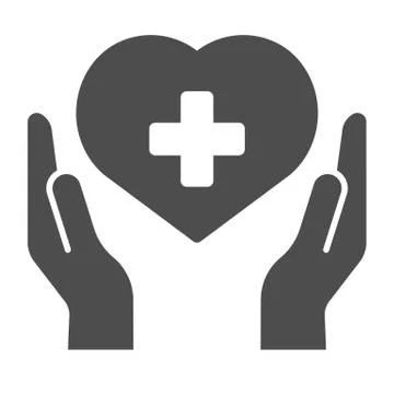 Hands with heart and cross solid icon. Donation vector illustration isolated on Stockillustratie
