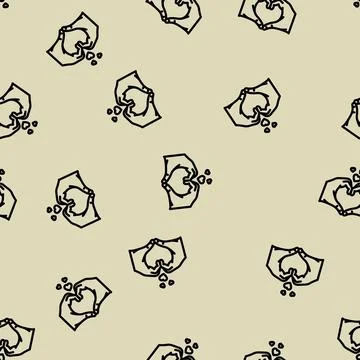 Hands heart gesture line vector seamless pattern Stock Illustration