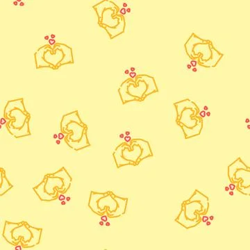 Hands heart gesture vector seamless pattern Stock Illustration