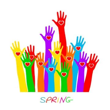 Hands with heart, lettering spring Illustrazione stock