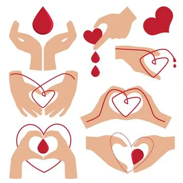 Hands with heart shape on red background illustration,Blood Donation, blood Stock Illustration