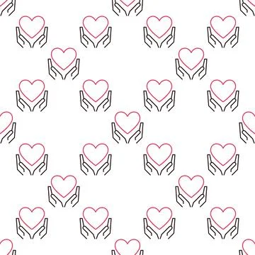 Hands with Heart vector Love simple linear seamless pattern Illustrazione stock