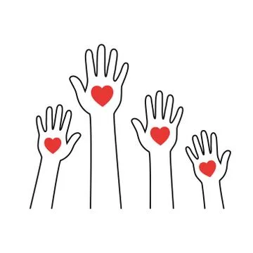 Hands with hearts. Volunteering vector Icon. Ilustración de archivo