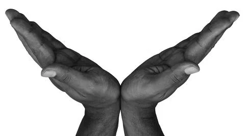Hands held open against a white background showing a gesture of waiting or .. Stock Photos