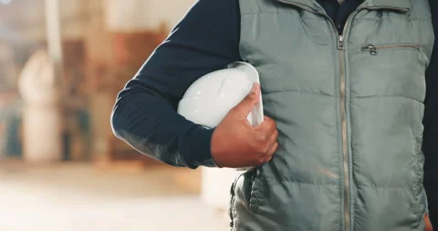 Hands, helmet and contractor in workshop for carpentry, woodworking and timber Stock Footage 341310369