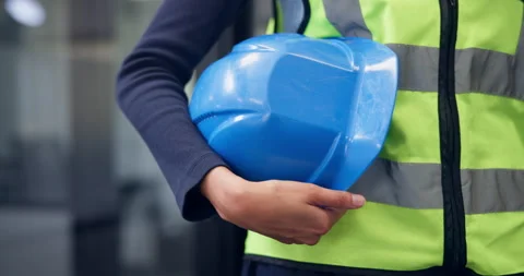 Hands, helmet and engineer on office for construction, safety inspection and Stock Footage 335829043