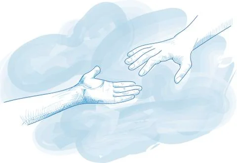 Hands for help in blue tones Stock Illustration