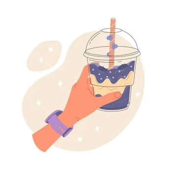 Hands hold bubble tea shakes. Stock Illustration