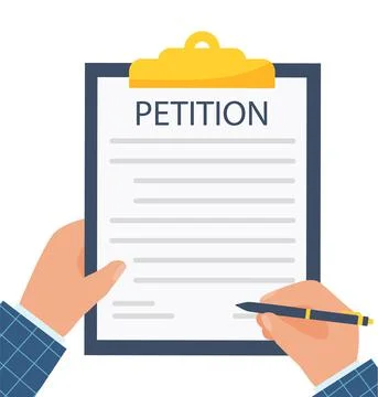 Hands hold clipboard with petition. Vector illustration in flat style. Illustrazione stock