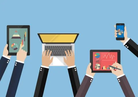 Hands hold device electronics gadget Stock Illustration