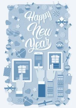 Hands Hold Device Electronics Gadget New Year Laptop Phone Tablet Christmas Gift Stock Illustration