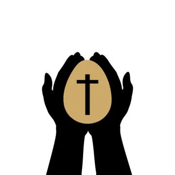 Hands hold easter egg with cross Stock Illustration