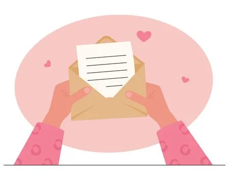 Hands hold an envelope with a letter and hearts Stock Illustration
