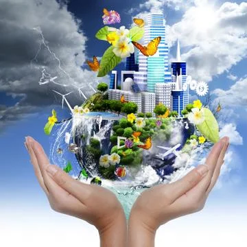 Hands hold the half earth Stock Illustration
