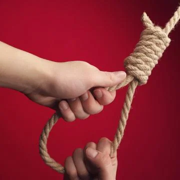 Hands hold the hanging Lynch's loop Stock Photos
