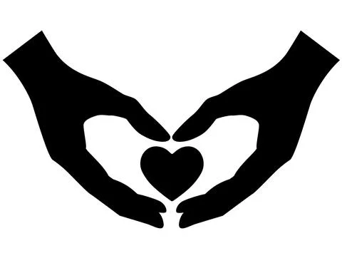 Hands hold heart symbol vector black silhouette for logo or pictogram. Stock Illustration