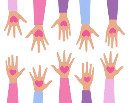 Hands hold hearts Stock Illustration