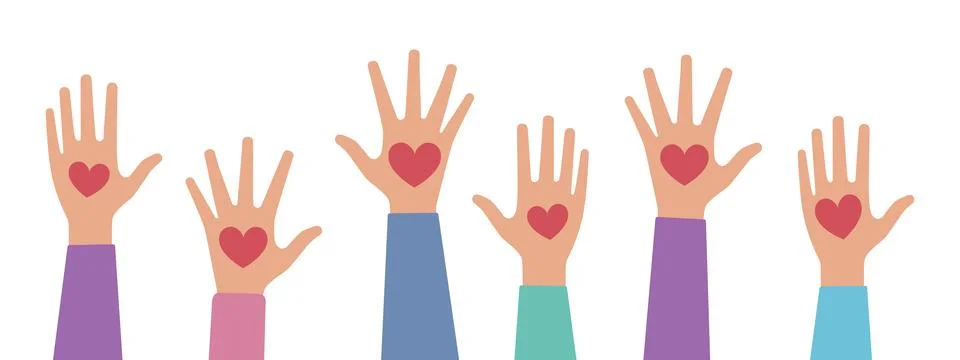 Hands hold hearts Stock Illustration