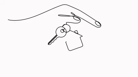 Hands hold key with house continuous line art drawing animated video. Stock Footage 302091377
