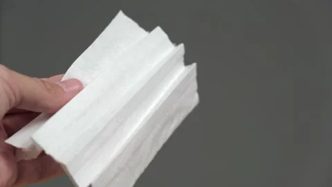 Hands hold layers cut clean medical mask show them in turn demonstrate structure Stock Footage 159545219