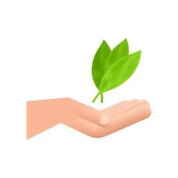 Hands hold a leaf of the plant, sapling. Male farmer, Gardening. Vector stock Stock Illustration