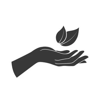 Hands hold a leaf of the plant. Vector illustration 스톡 일러스트