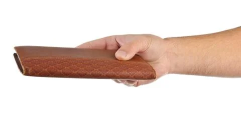 Hands hold a notebook on white Stock Photos