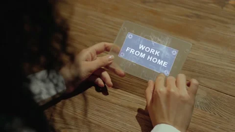 Hands hold tablet with Work From Home Stock-Footage 157872966