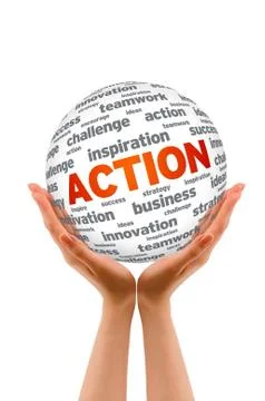 Hands holding a action sphere Stock Illustration