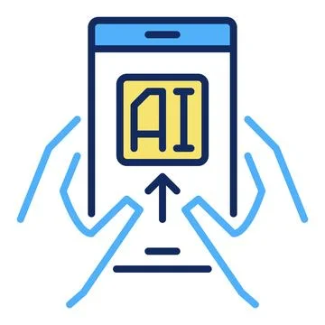 Hands Holding AI Smartphone vector Artificial Intelligence Tech colored ico.. Stock Illustration